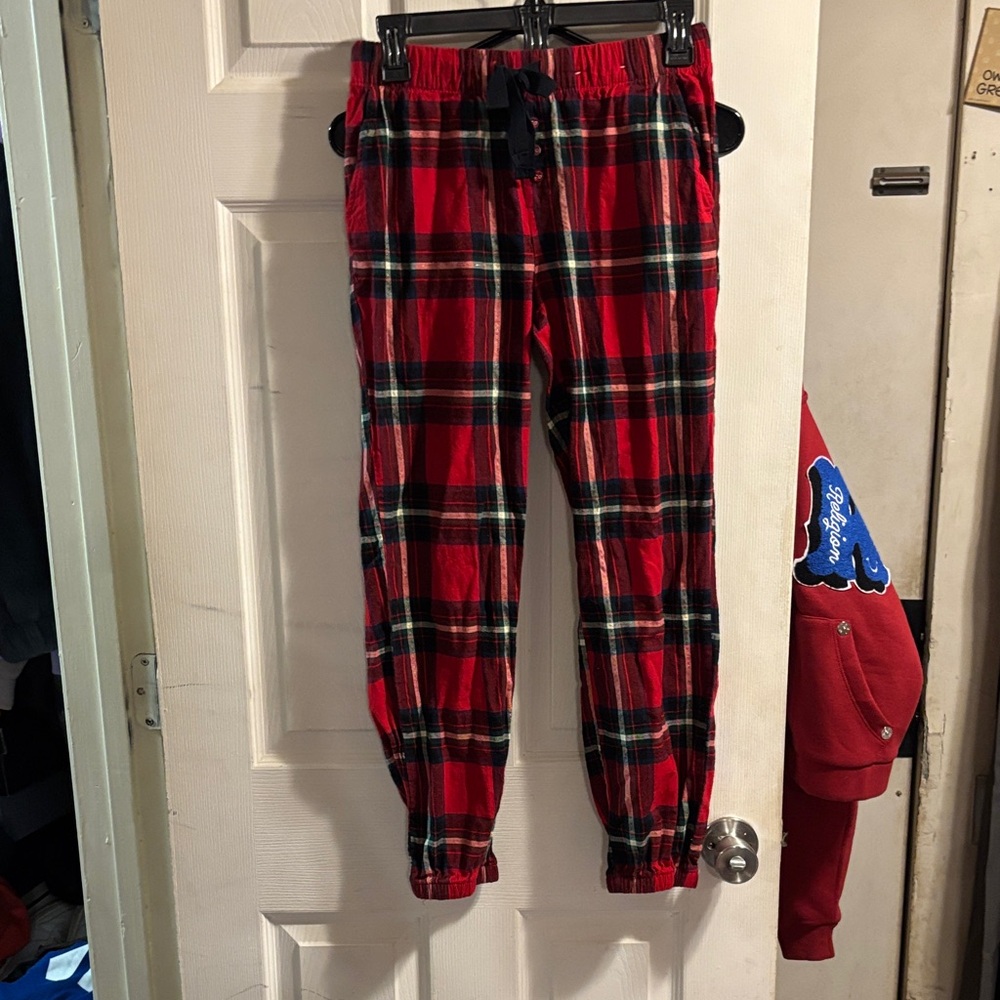 stars above Red Plaid Flannel Jogger Pajama Pants